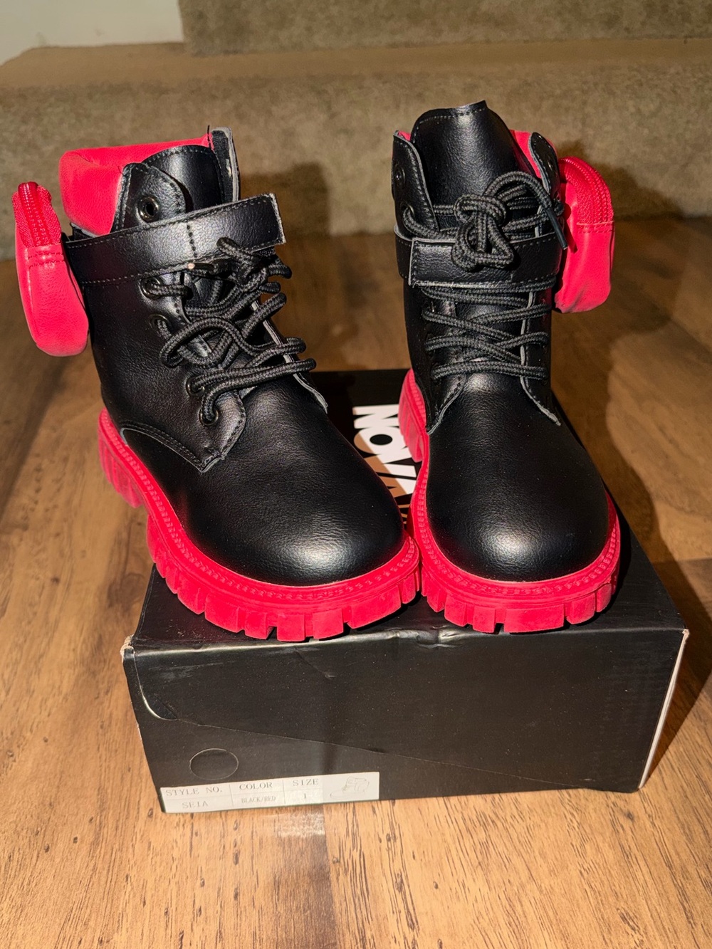 Fashion Nova Black Boots with Red Soles for Kids
